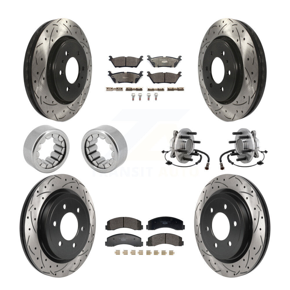 Hub Bearing Coated Brake Rotor Pad Shoe Front Rear Kit (10Pc) For Ford F-150 RWD