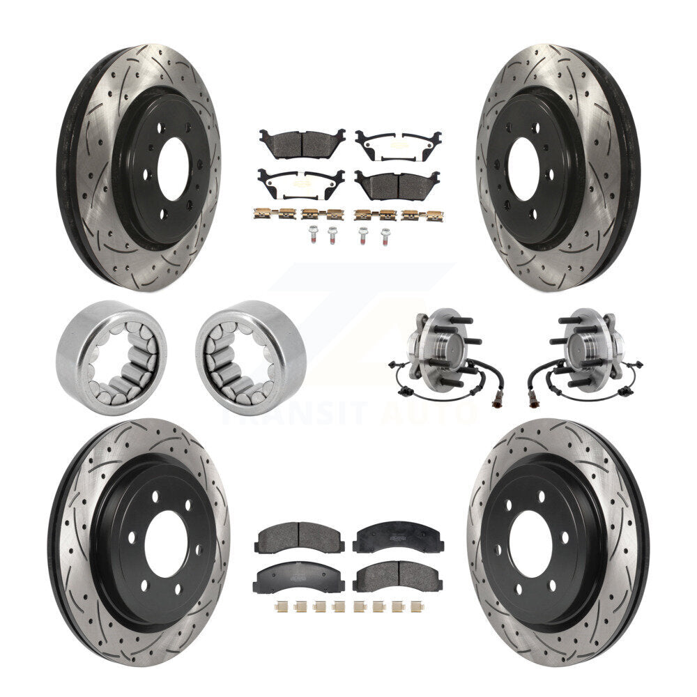Hub Bearing Coated Brake Rotor Pad Shoe Front Rear Kit (10Pc) For Ford F-150 RWD