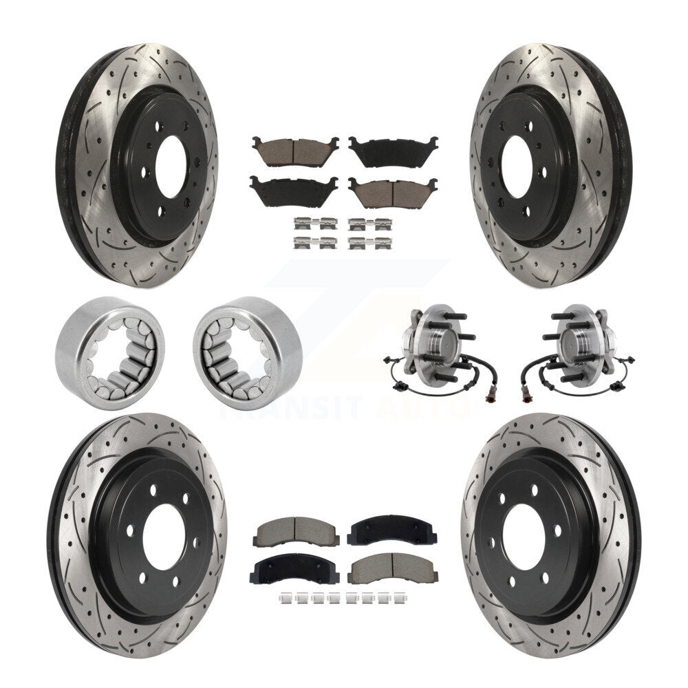 Hub Bearing Coated Brake Rotor Pad Shoe Front Rear Kit (10Pc) For Ford F-150 RWD