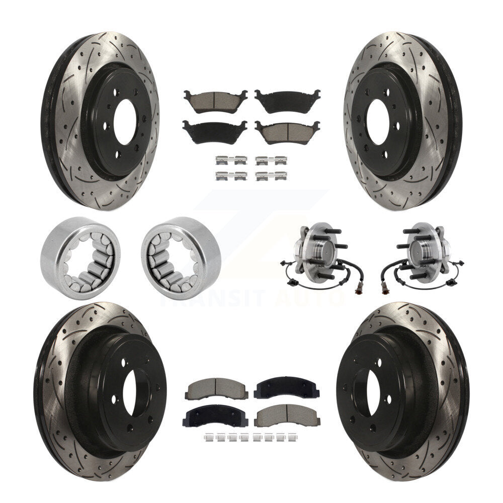 Hub Bearing Coated Brake Rotor Pad Shoe Front Rear Kit (10Pc) For Ford F-150 RWD