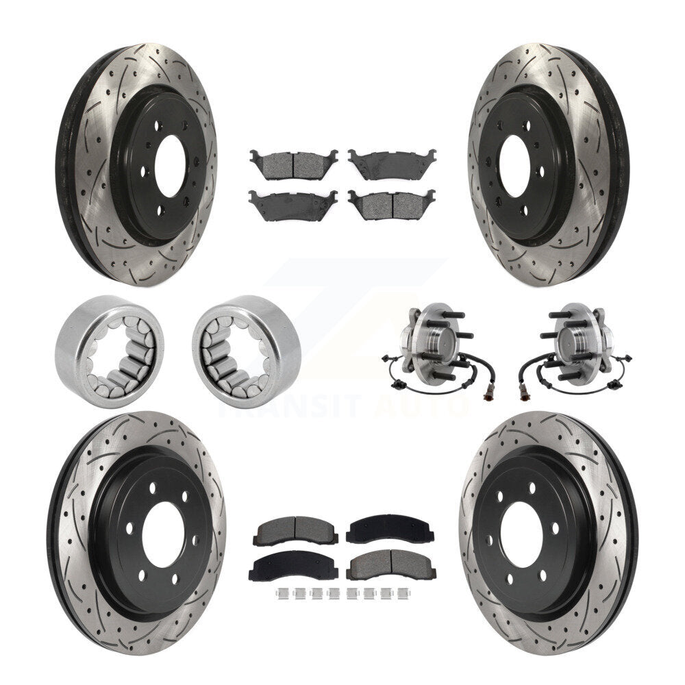 Hub Bearing Coated Brake Rotor Pad Shoe Front Rear Kit (10Pc) For Ford F-150 RWD