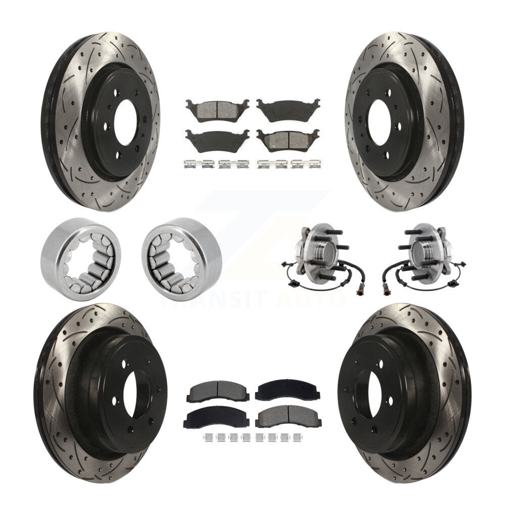 Hub Bearing Coated Brake Rotor Pad Shoe Front Rear Kit (10Pc) For Ford F-150 RWD