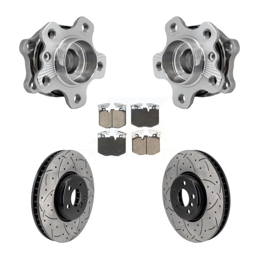 Hub Bearing Drilled Slot Brake Rotor Pad Front Kit For BMW 330i xDrive 530i 330e
