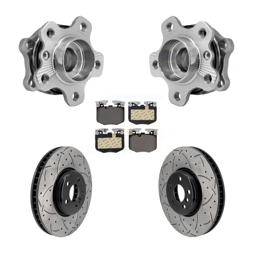 Hub Bearing Drilled Slot Brake Rotor Pad Front Kit For BMW 330i xDrive 530i 330e