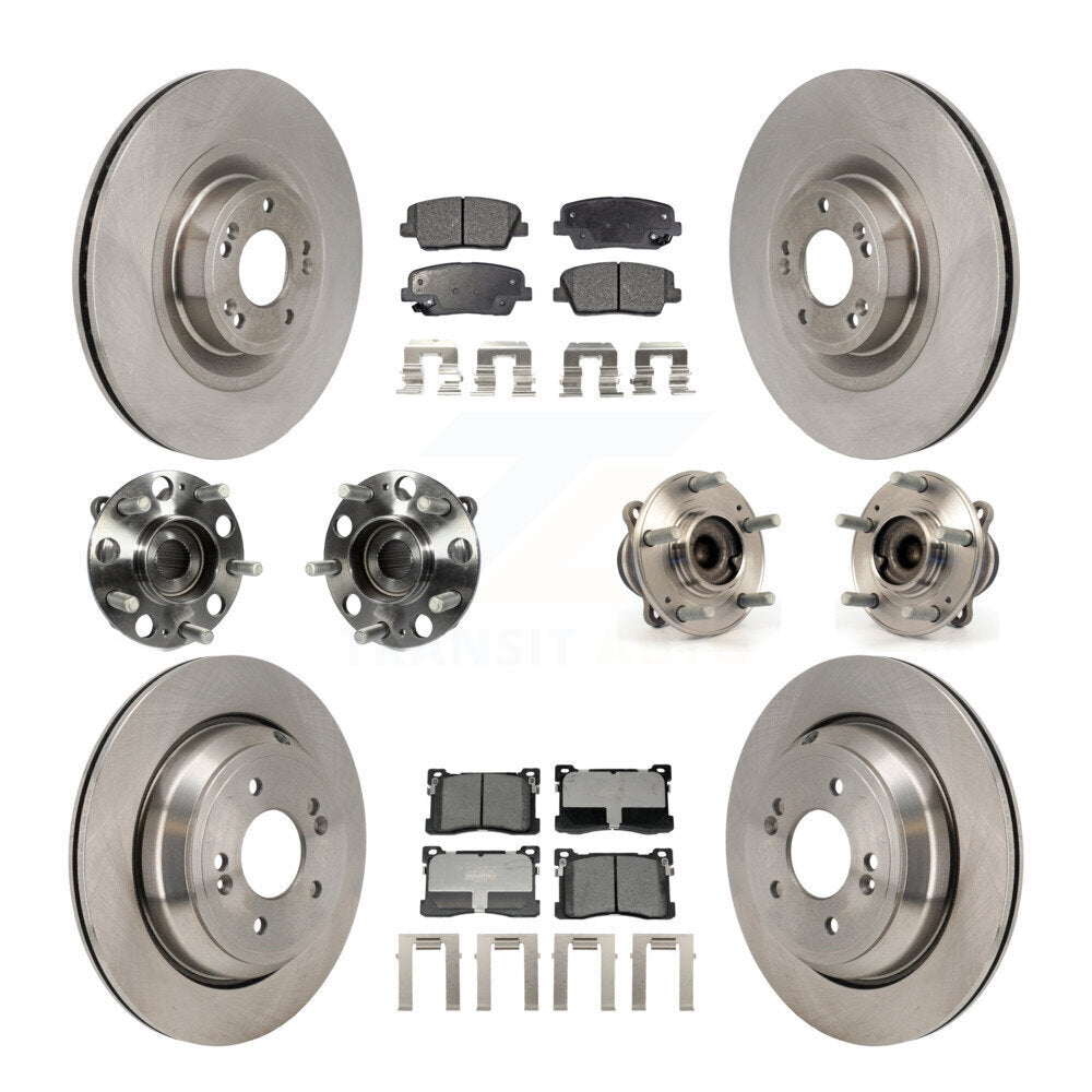 Hub Bearing Brake Rotor & Pads Front Rear Kit (10Pc) For 2012-2016 Hyundai Equus