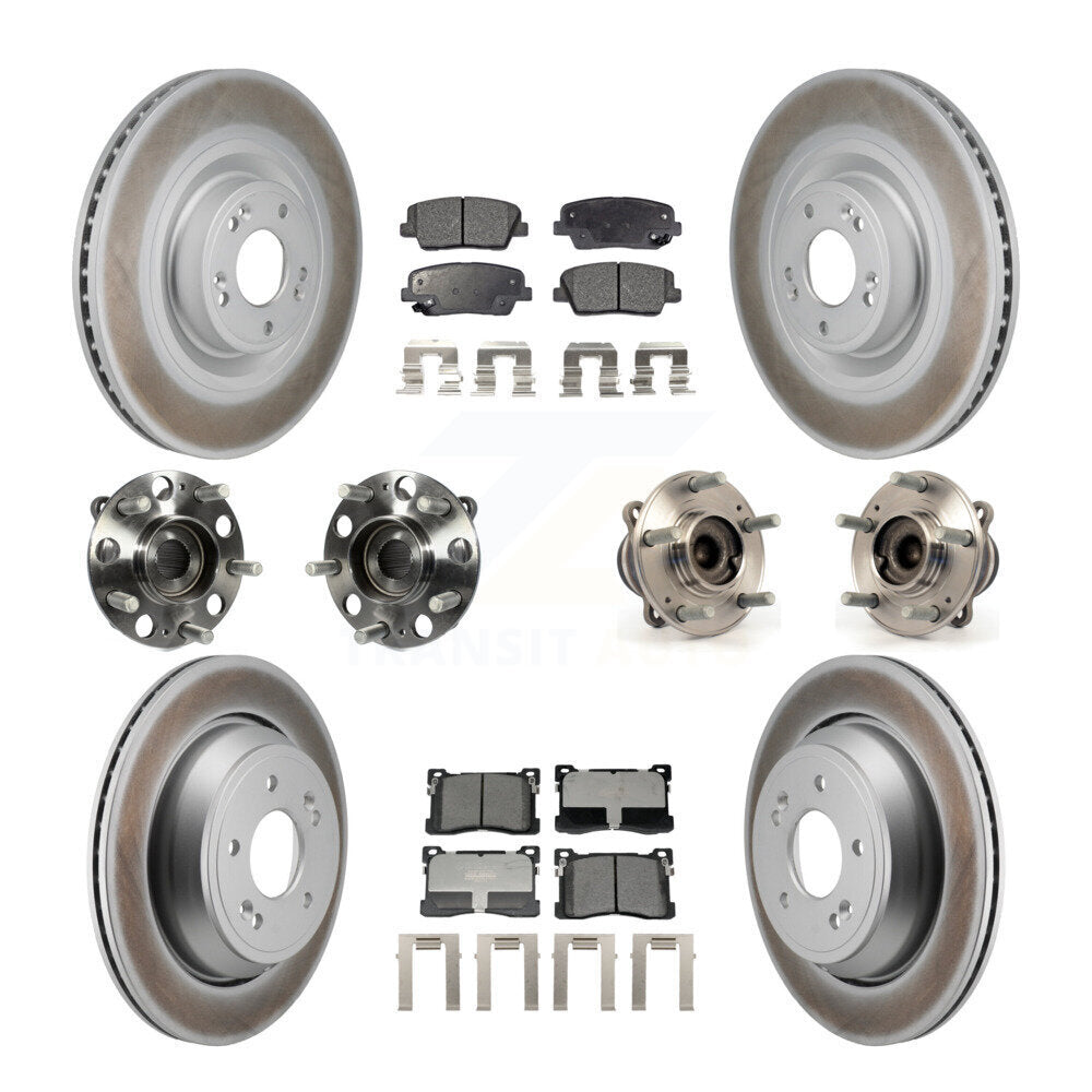 Hub Bearing Coated Brake Rotor Pad Front Rear Kit (10Pc) For 12-16 Hyundai Equus