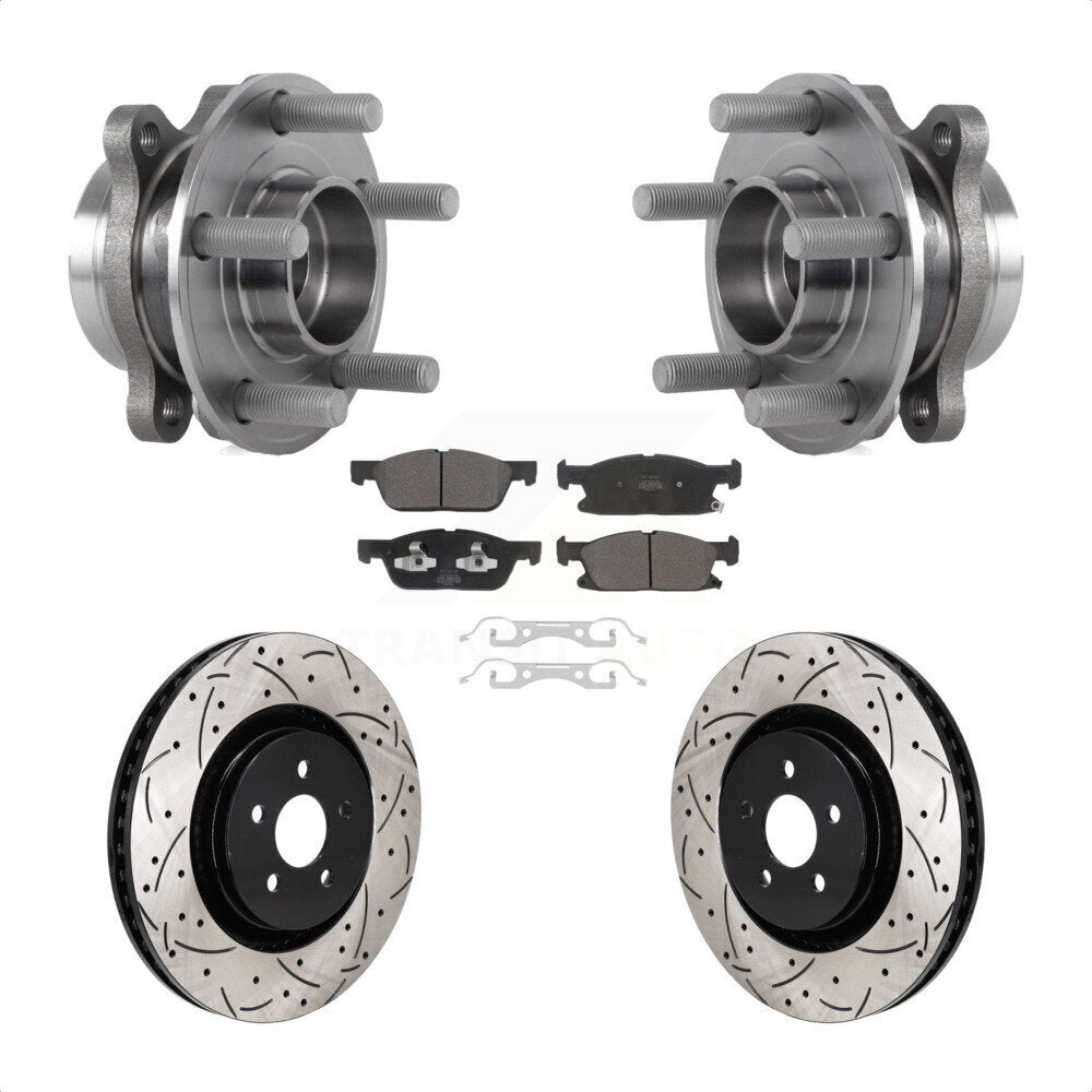 Hub Bearing Drilled Slot Brake Rotor Pads Front Kit For 2020-2024 Ford Edge 2.7L
