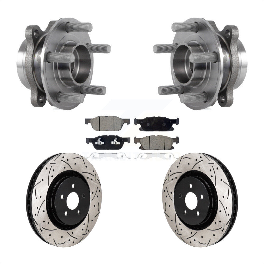 Hub Bearing Drilled Slot Brake Rotor Pads Front Kit For 2020-2024 Ford Edge 2.7L