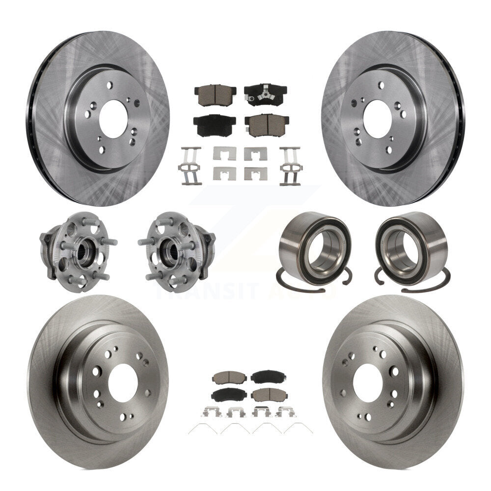 Hub Bearing Brake Rotor Pad Front Rear Kit (10Pc) For Honda Crosstour Accord AWD