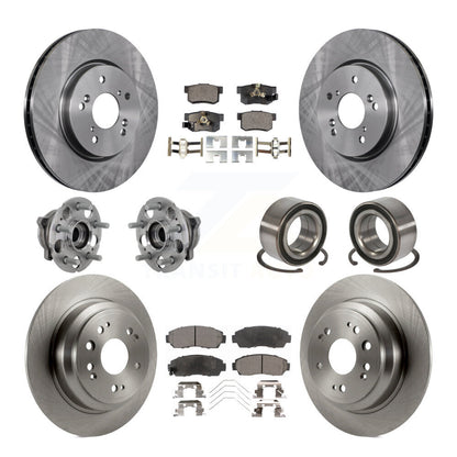 Hub Bearing Brake Rotor Pad Front Rear Kit (10Pc) For Honda Crosstour Accord AWD