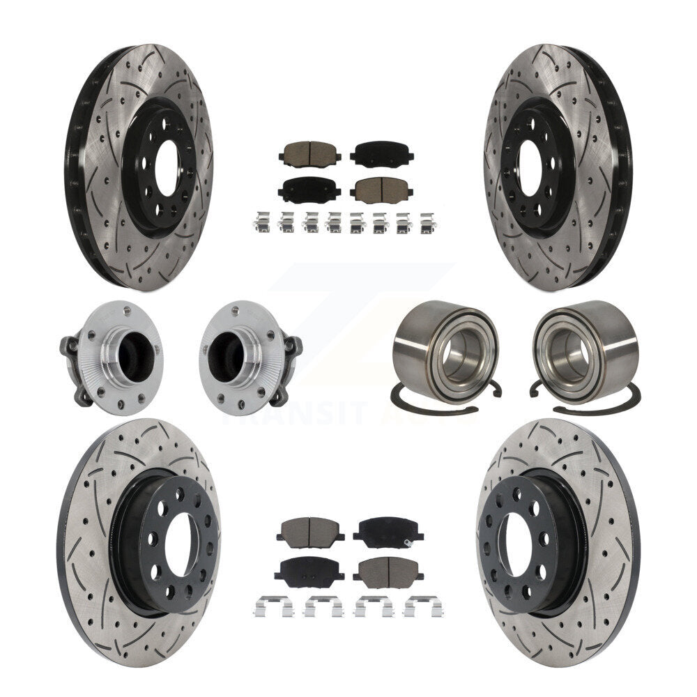 Hub Bearing Coated Brake Rotor Pad Front Rear Kit (10Pc) For 16-18 Fiat 500X FWD