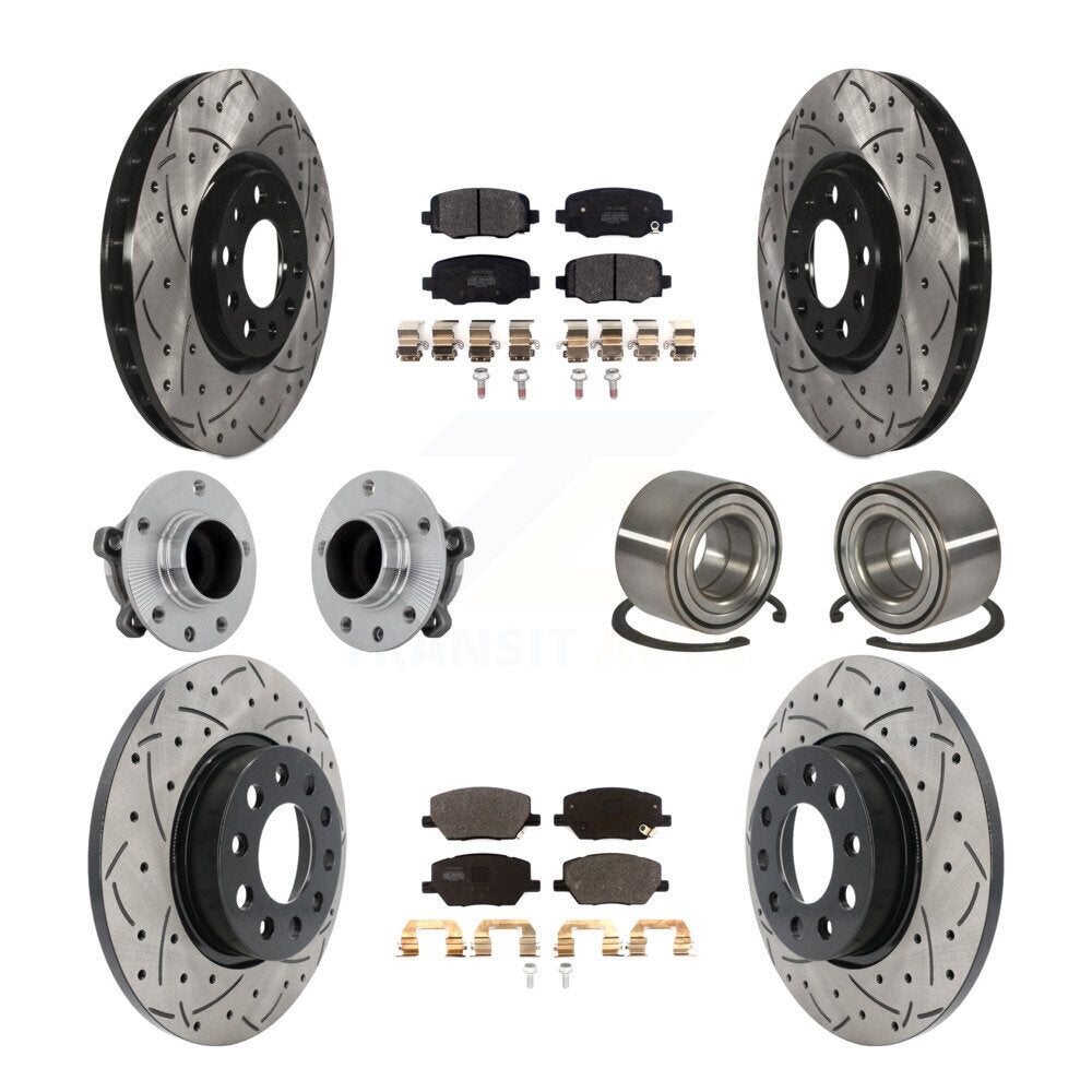 Hub Bearing Coated Brake Rotor Pad Front Rear Kit (10Pc) For 16-18 Fiat 500X FWD