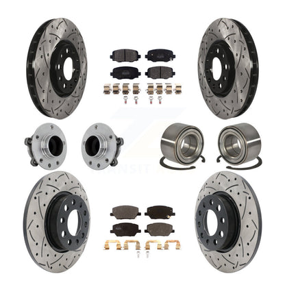 Hub Bearing Coated Brake Rotor Pad Front Rear Kit (10Pc) For 16-18 Fiat 500X FWD