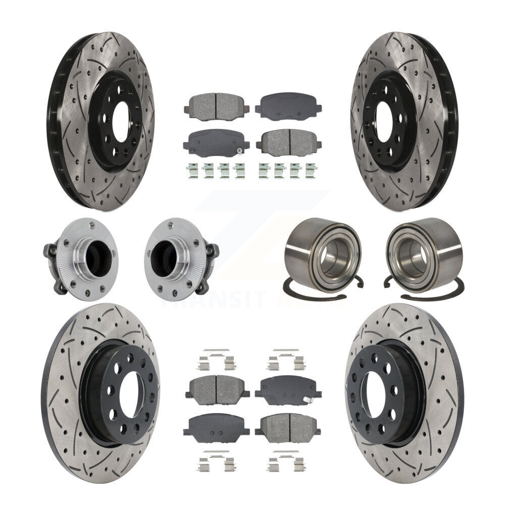 Hub Bearing Coated Brake Rotor Pad Front Rear Kit (10Pc) For 16-18 Fiat 500X FWD