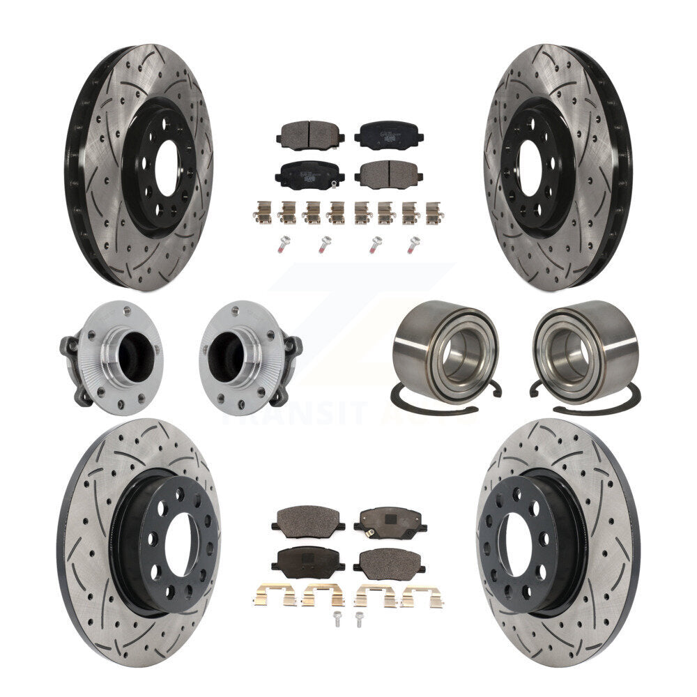 Hub Bearing Coated Brake Rotor Pad Front Rear Kit (10Pc) For 16-18 Fiat 500X FWD