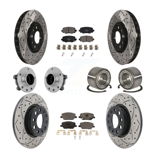 Hub Bearing Coated Brake Rotor Pad Front Rear Kit (10Pc) For 16-18 Fiat 500X FWD
