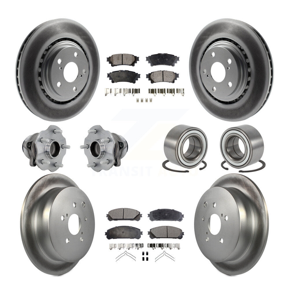 Hub Bearing Coated Brake Rotor & Pad Front Rear Kit (10Pc) For Toyota Highlander