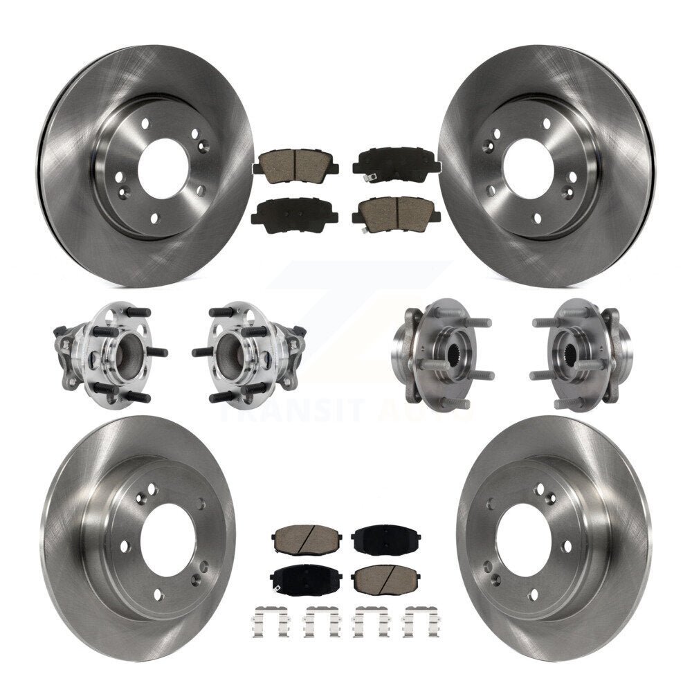 Hub Bearing Brake Rotor Pads Front Rear Kit (10Pc) For Kia Forte Hyundai Elantra