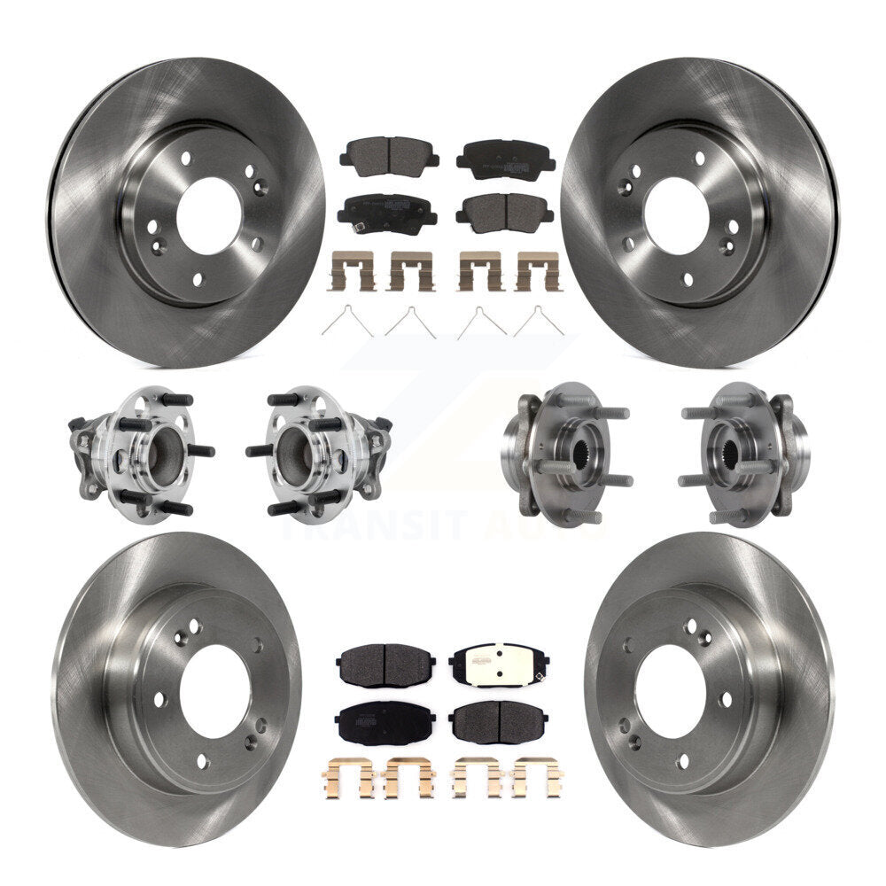 Hub Bearing Brake Rotor Pads Front Rear Kit (10Pc) For Kia Forte Hyundai Elantra