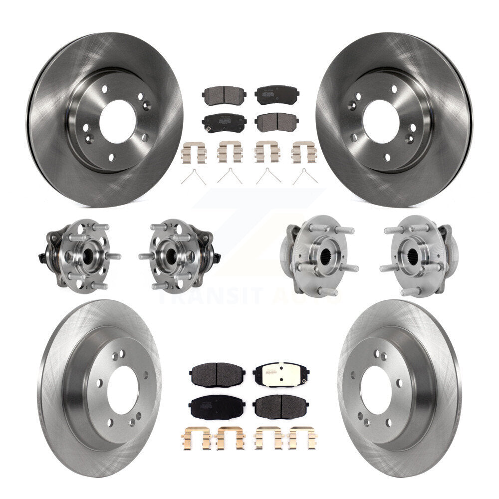 Hub Bearing Brake Rotor Pad Front Rear Kit (10Pc) For Hyundai Kona FWD with 1.6L