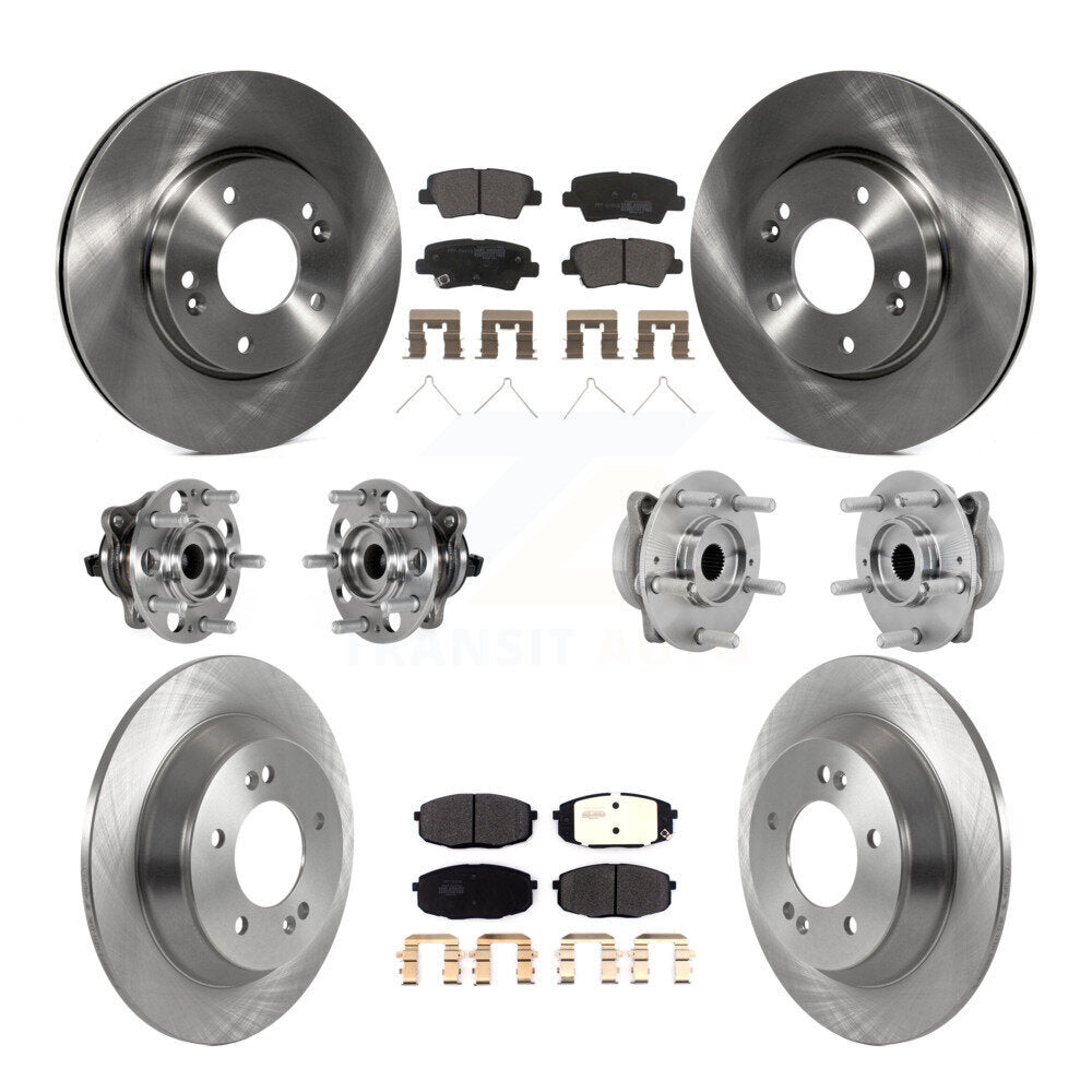 Hub Bearing Brake Rotor Pad Front Rear Kit (10Pc) For Hyundai Kona FWD with 1.6L