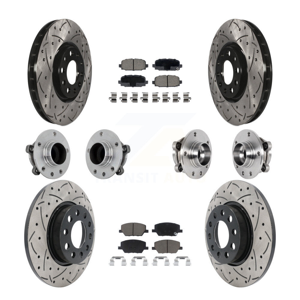 Hub Bearing Coated Brake Rotor & Pads Front Rear Kit (10Pc) For Jeep Compass FWD