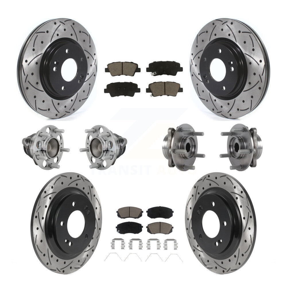 Hub Bearing Coated Brake Rotor Pads Front Rear Kit (10Pc) For Hyundai Elantra GT