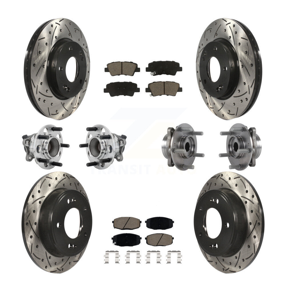 Hub Bearing Coat Brake Rotor Pads Front Rear Kit (10Pc) For Kia Forte Hyundai GT