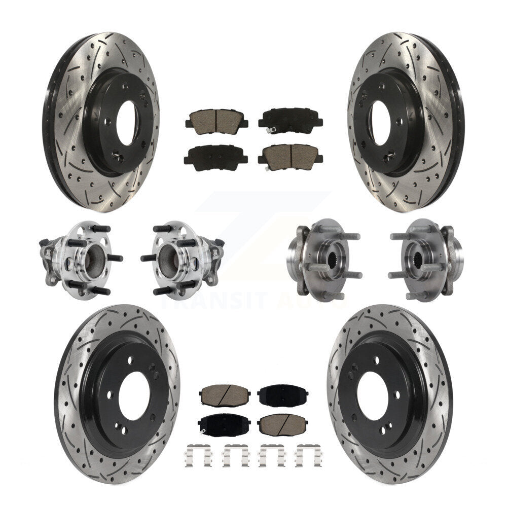 Hub Bearing Coated Brake Rotor Pads Front Rear Kit (10Pc) For Hyundai Elantra GT