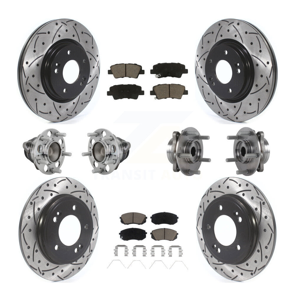 Hub Bearing Coated Brake Rotor & Pad Front Rear Kit (10Pc) For Kia Forte Hyundai
