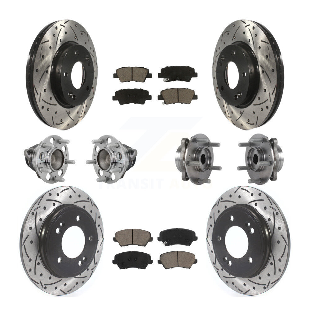 Hub Bearing Coated Brake Rotor & Pads Front Rear Kit (10Pc) For Hyundai Veloster
