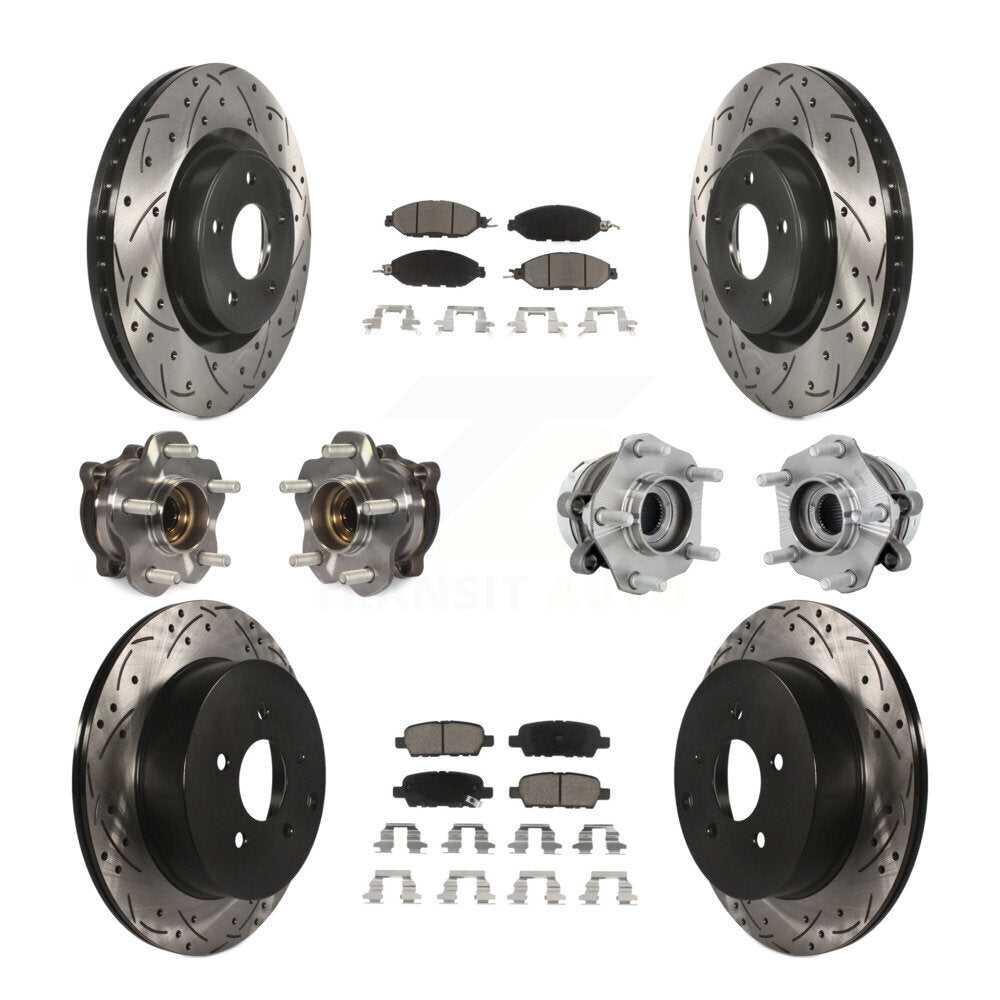 Hub Bearing Coated Brake Rotor & Pad Front Rear Kit (10Pc) For Nissan Murano AWD