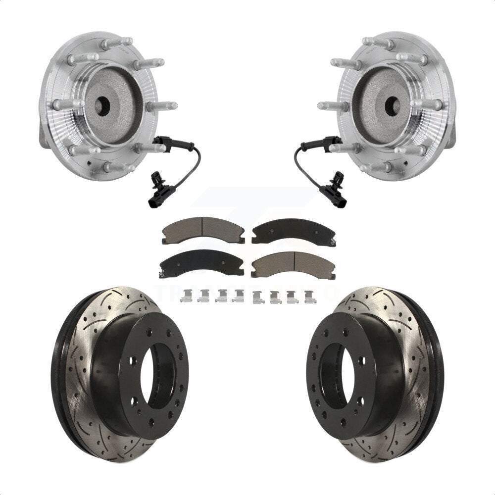 Hub Bearing Drilled Slot Brake Rotor Pad Front Kit For GMC Chevrolet Sierra 2500