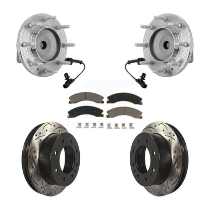 Hub Bearing Drilled Slot Brake Rotor Pad Front Kit For GMC Chevrolet Sierra 2500