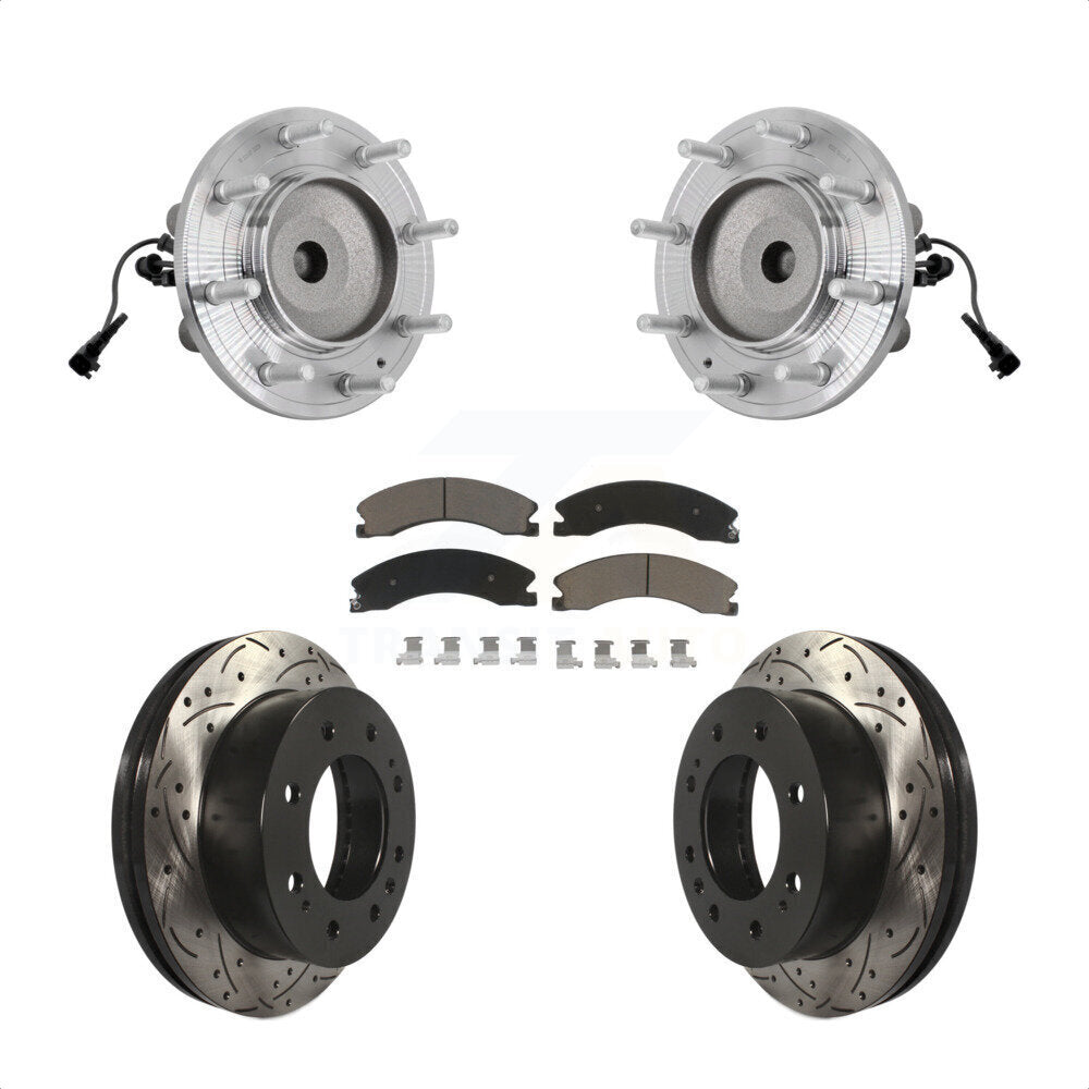 Hub Bearing Coat Drill Slot Brake Rotor Pad Front Kit For GMC Sierra 3500 HD RWD