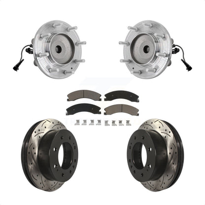 Hub Bearing Coat Drill Slot Brake Rotor Pad Front Kit For GMC Sierra 3500 HD RWD