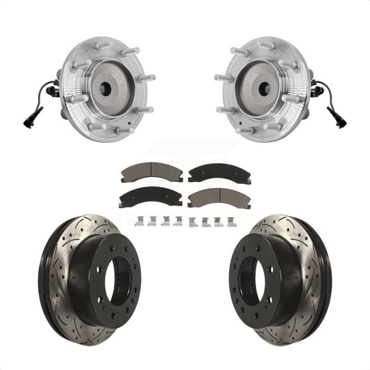 Hub Bearing Coat Drill Slot Brake Rotor Pad Front Kit For GMC Sierra 3500 HD RWD