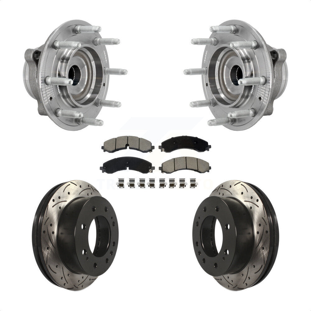 Hub Bearing Drill Slot Brake Rotor Pads Front Kit For GMC Chevrolet Silverado HD