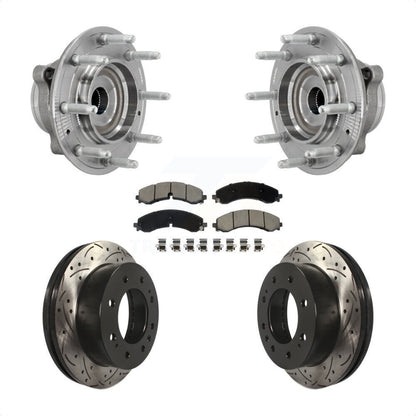 Hub Bearing Drill Slot Brake Rotor Pads Front Kit For GMC Chevrolet Silverado HD