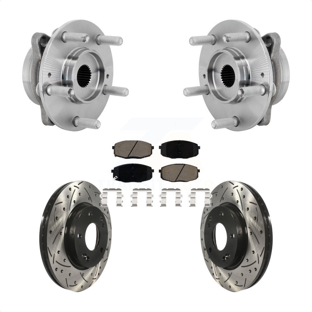 Hub Bearing Drilled Slot Brake Rotor & Pad Front Kit For Hyundai Kona Kia Seltos
