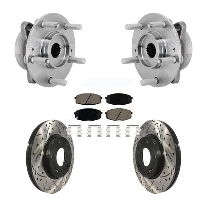 Hub Bearing Drilled Slot Brake Rotor & Pad Front Kit For Hyundai Kona Kia Seltos