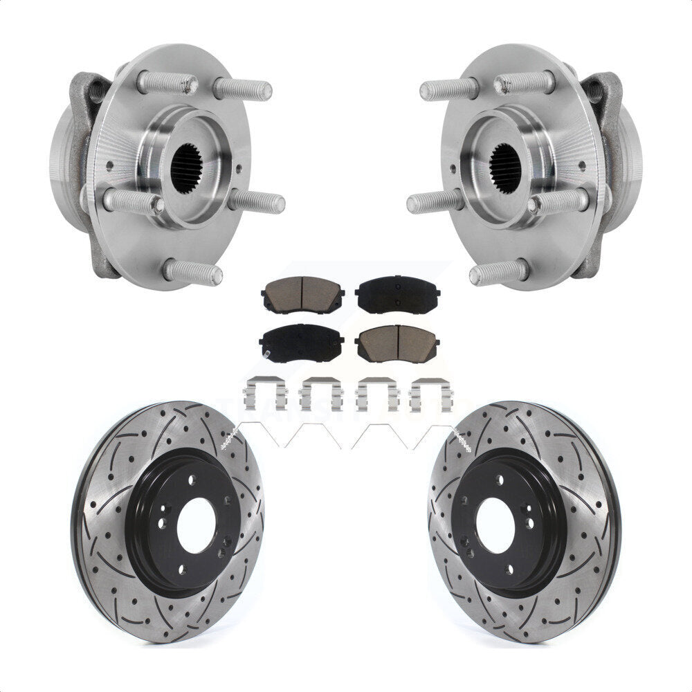 Hub Bearing Drilled Slot Brake Rotor & Pad Front Kit For Hyundai Kona Kia Seltos