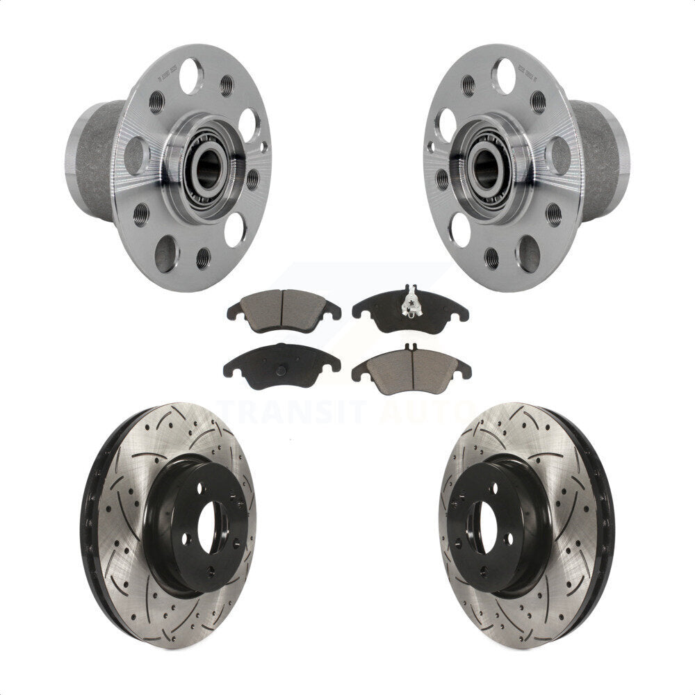 Hub Bearing Drilled Slot Brake Rotor & Pad Front Kit For Mercedes-Benz C300 E350