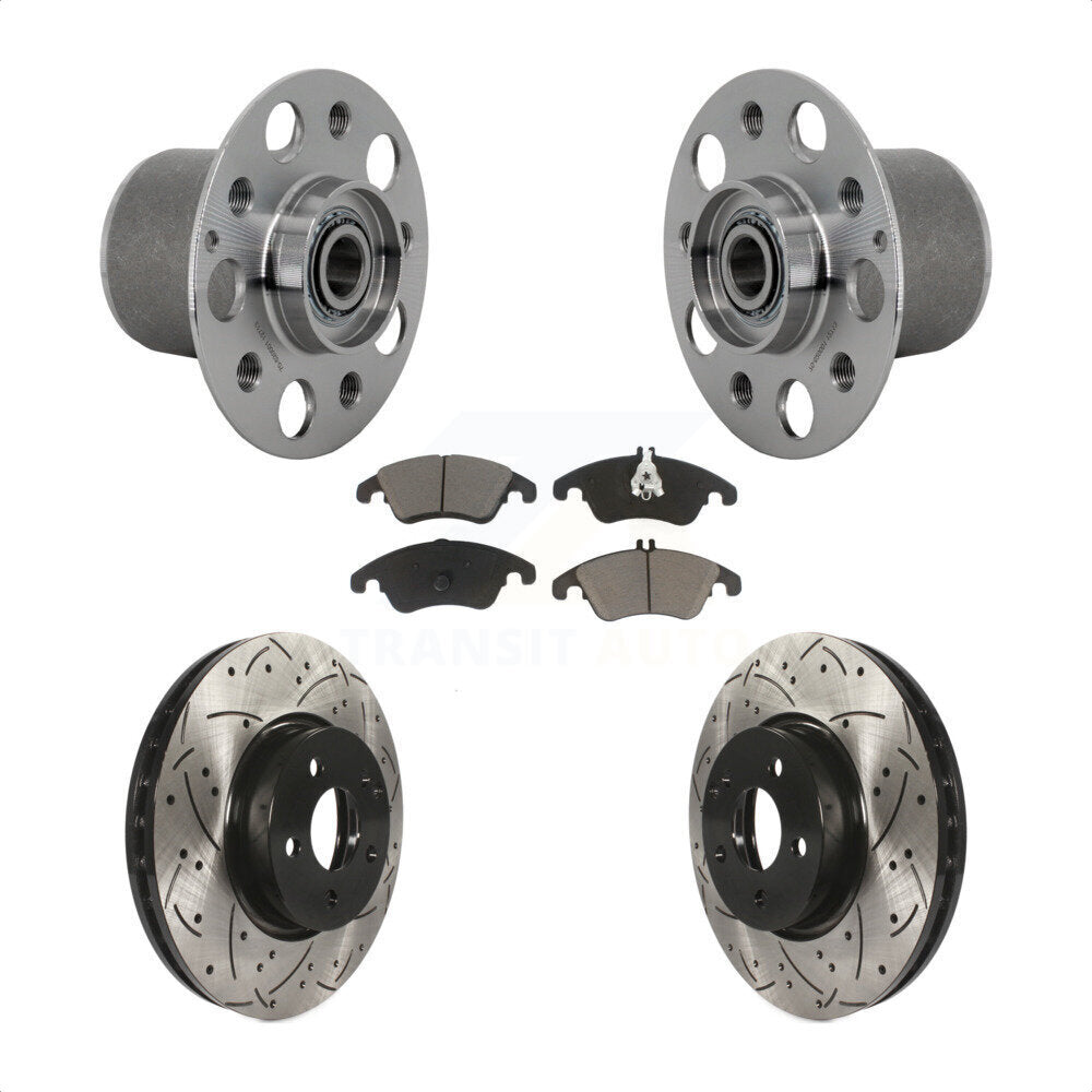 Hub Bearing Drilled Slot Brake Rotor & Pad Front Kit For Mercedes-Benz E350 E400