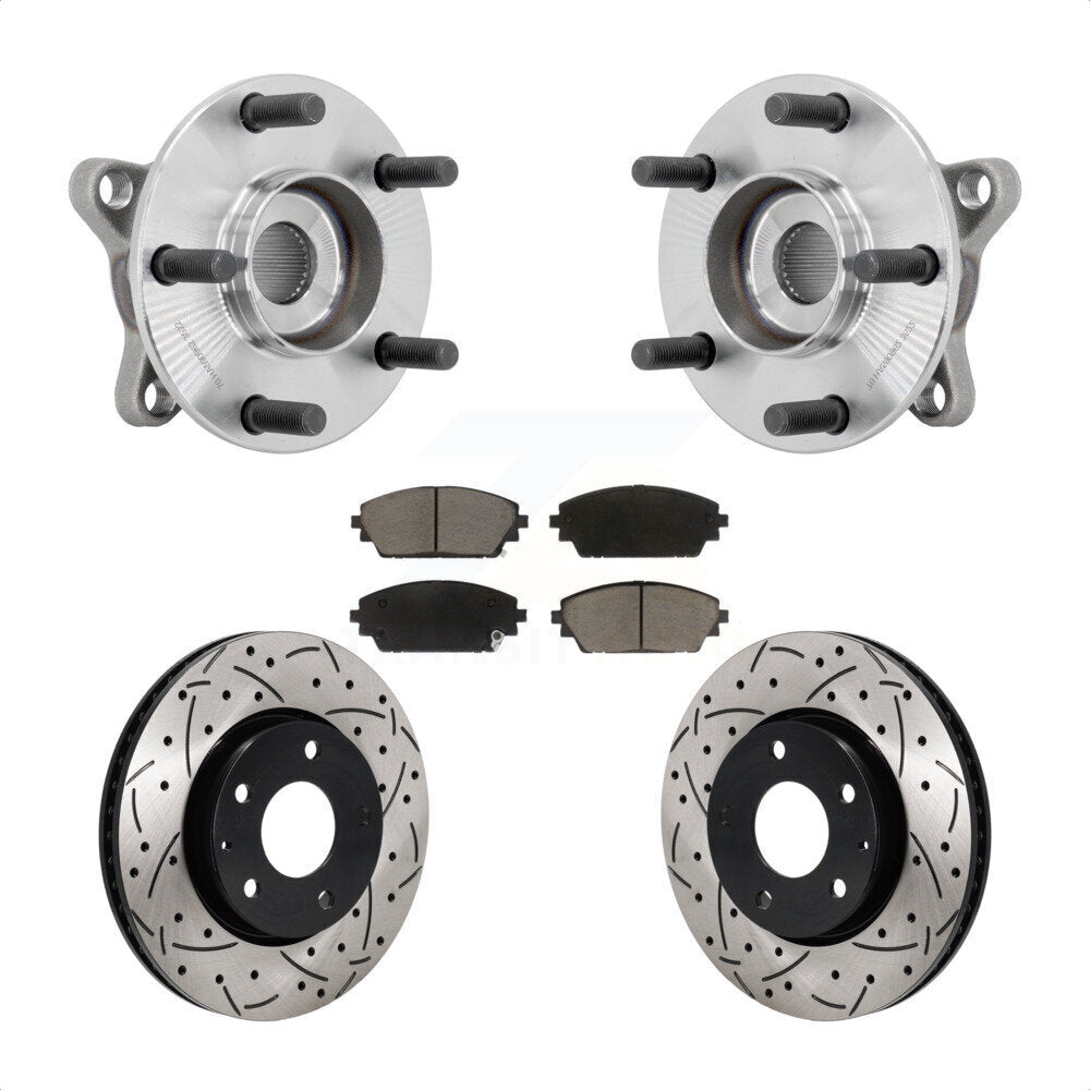 Hub Bearing Coat Drill Slot Brake Rotor Pads Front Kit For 2021-2022 Mazda 3 FWD