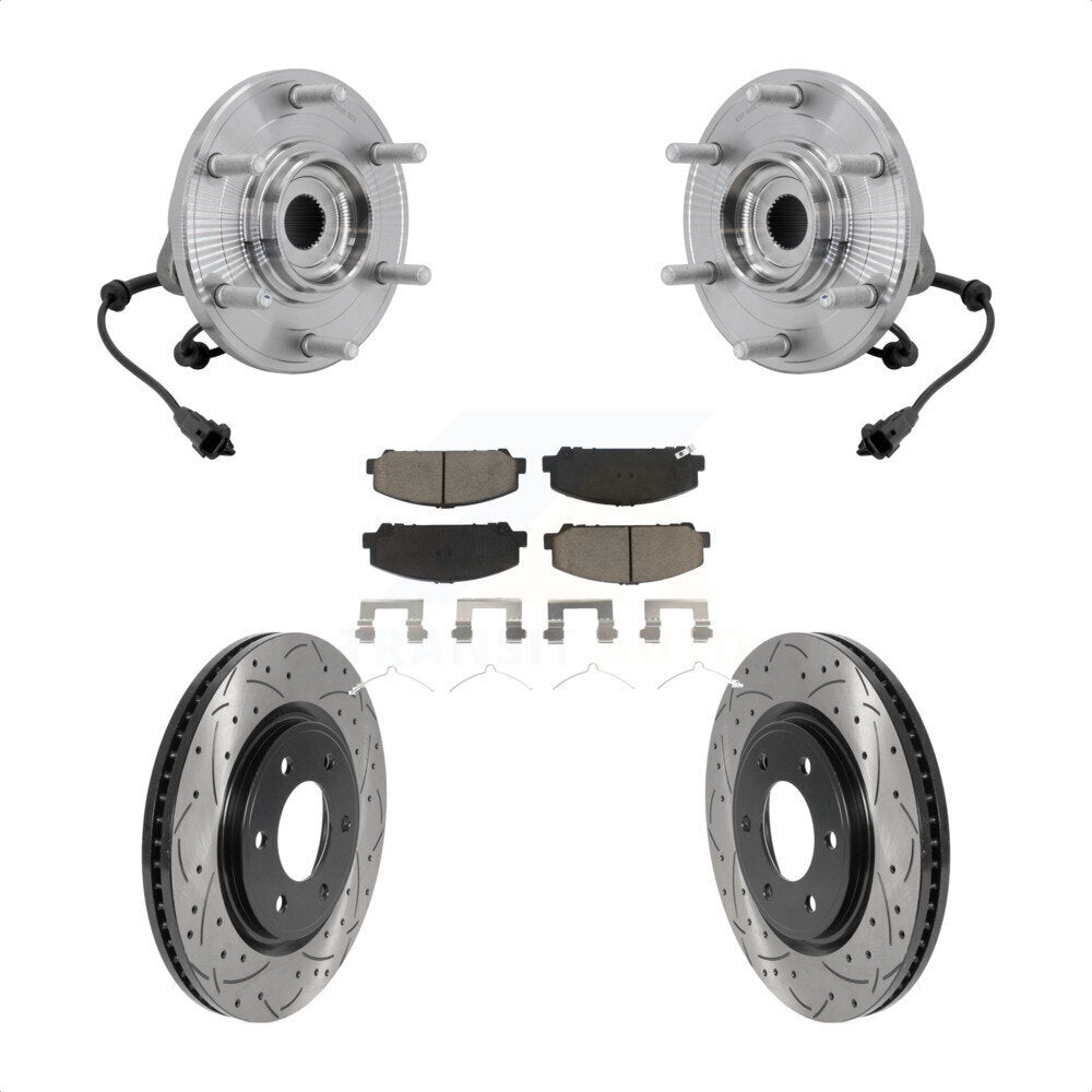 Hub Bearing Drill Slot Brake Rotor Pads Front Kit For 2017-2023 Nissan TITAN 4WD