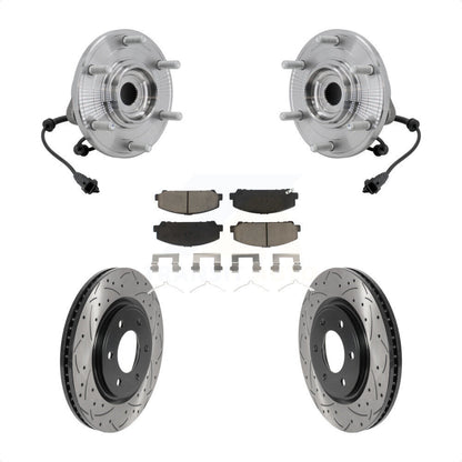 Hub Bearing Drill Slot Brake Rotor Pads Front Kit For 2017-2023 Nissan TITAN 4WD