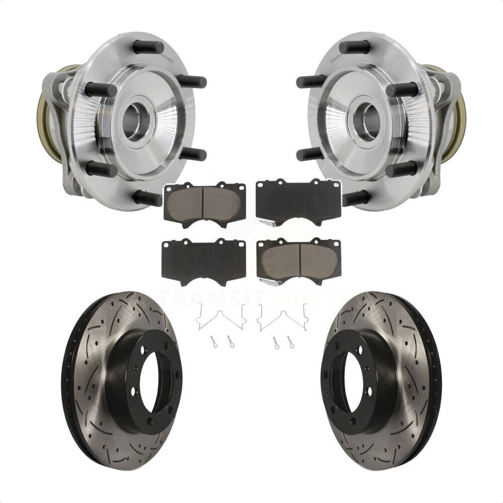 Hub Bearing Drilled Slot Brake Rotor Pads Front Kit For Toyota Tacoma 4Runner FJ
