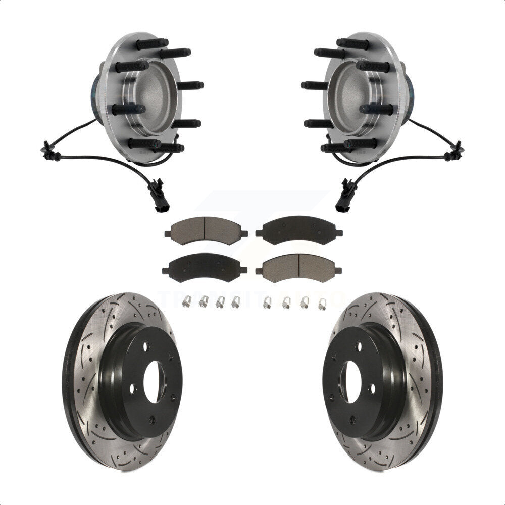Hub Bearing Assembly Drilled Slot Brake Rotor & Pad Front Kit For Dodge Ram 1500