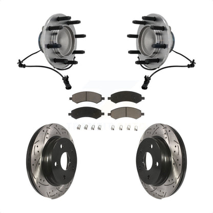 Hub Bearing Assembly Drilled Slot Brake Rotor & Pad Front Kit For Dodge Ram 1500